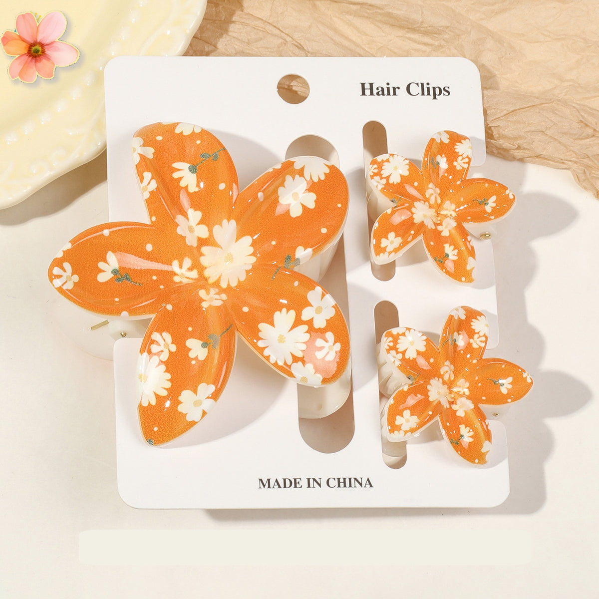 Floral Print Flower Hair Claw Clip Set - Color_17