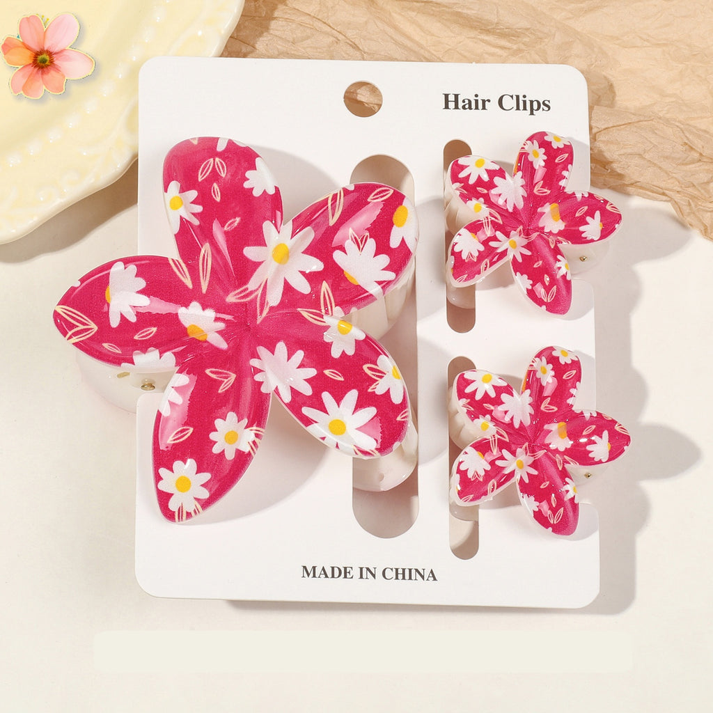 Floral Print Flower Hair Claw Clip Set - Color_18