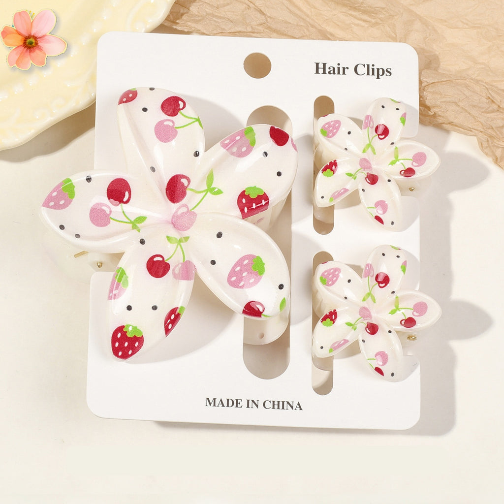 Floral Print Flower Hair Claw Clip Set - Color_19