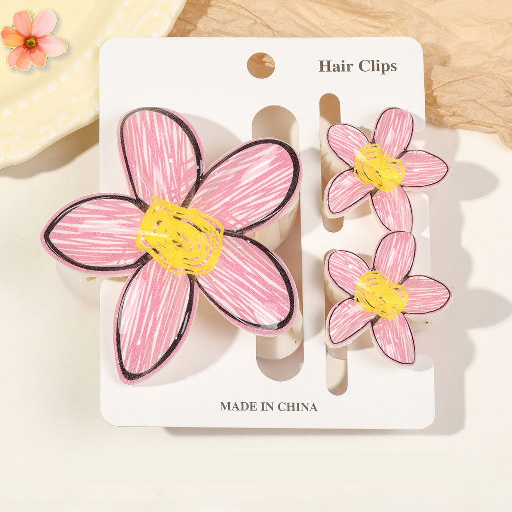 Floral Print Flower Hair Claw Clip Set - Color_20