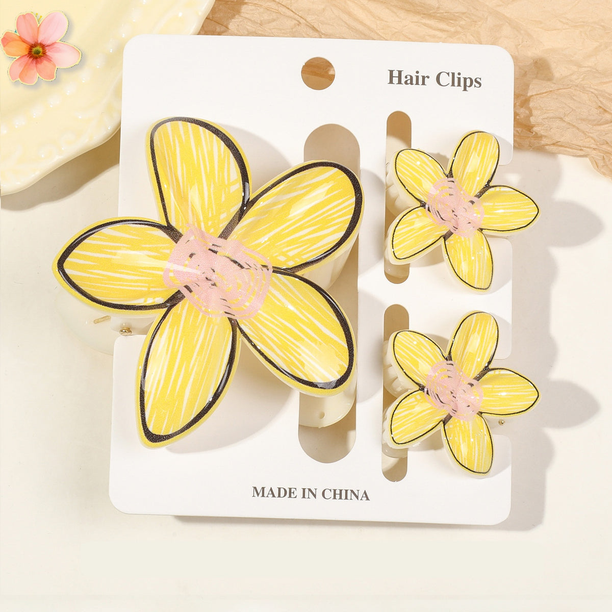 Floral Print Flower Hair Claw Clip Set - Color_21
