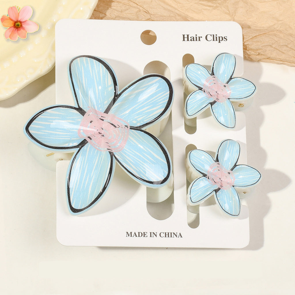 Floral Print Flower Hair Claw Clip Set - Color_22