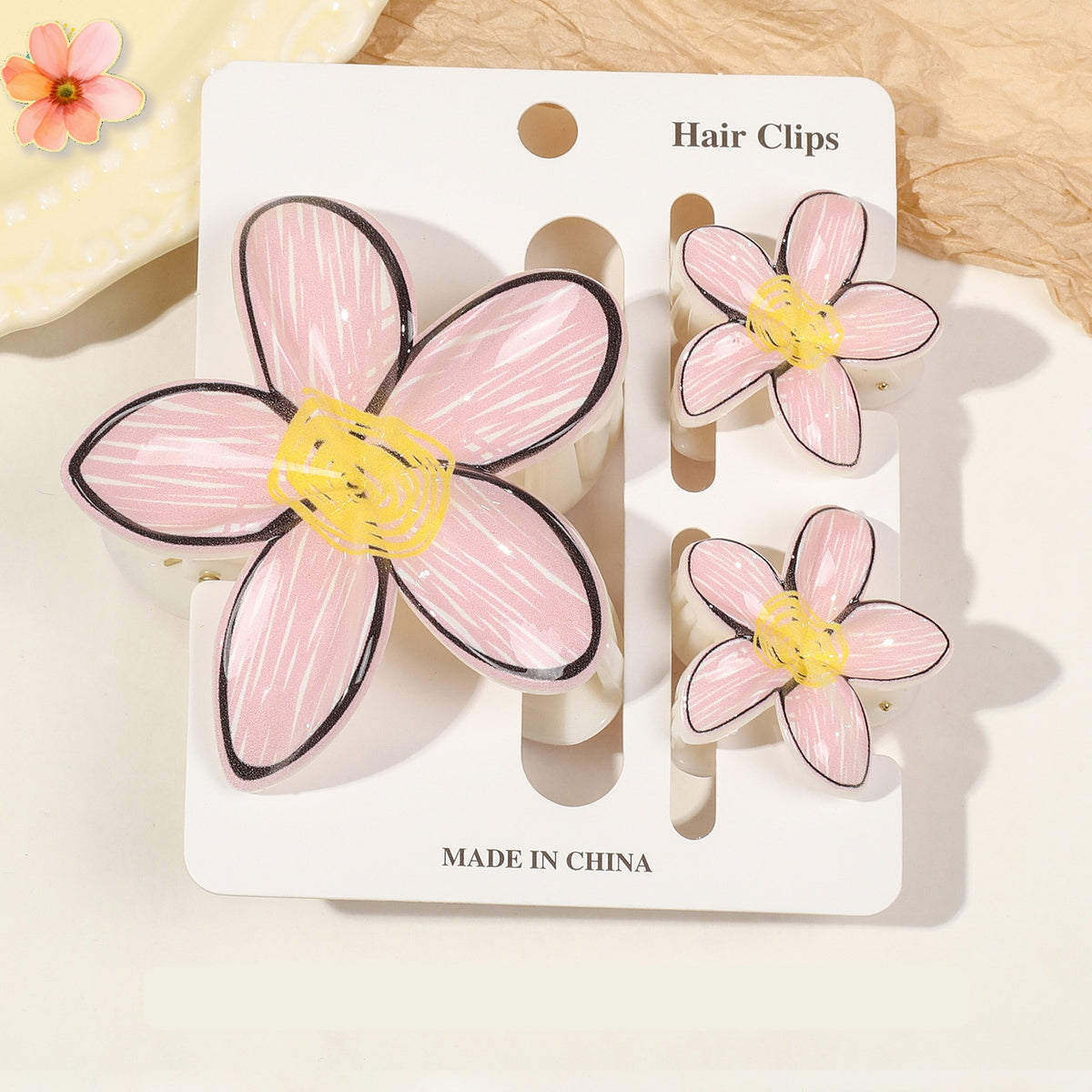 Floral Print Flower Hair Claw Clip Set - Color_23