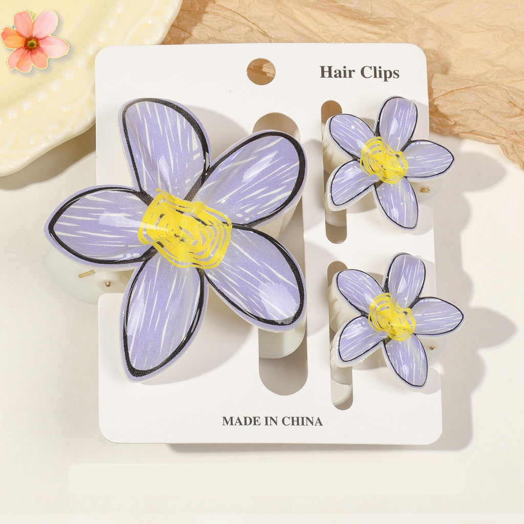 Floral Print Flower Hair Claw Clip Set - Color_24