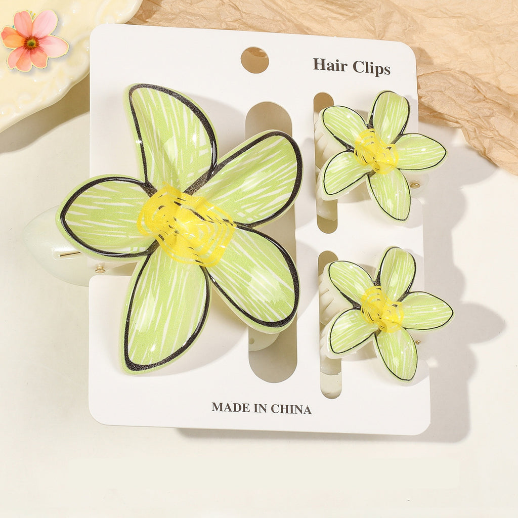 Floral Print Flower Hair Claw Clip Set - Color_25