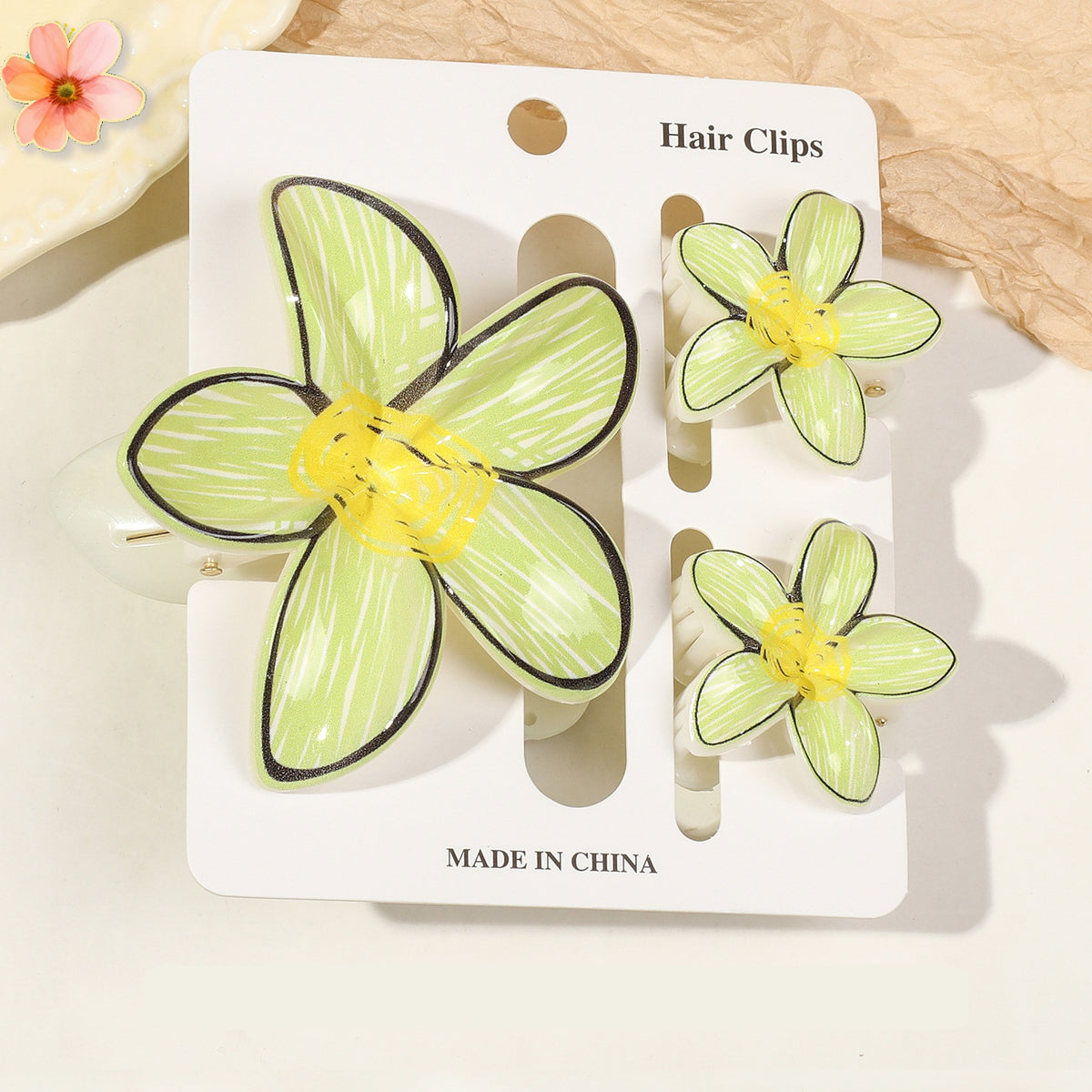 Floral Print Flower Hair Claw Clip Set - Color_25