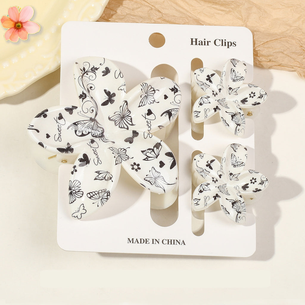 Floral Print Flower Hair Claw Clip Set - Color_26