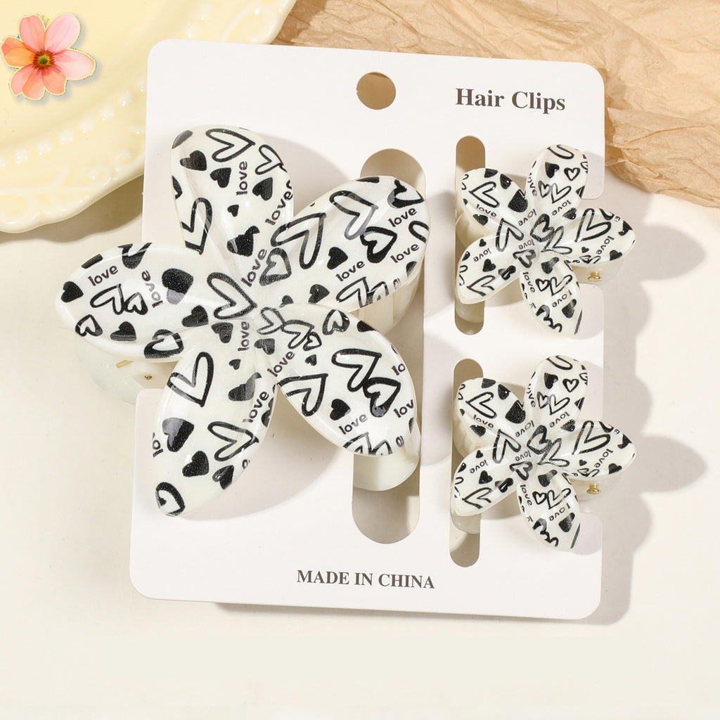 Floral Print Flower Hair Claw Clip Set - Color_27