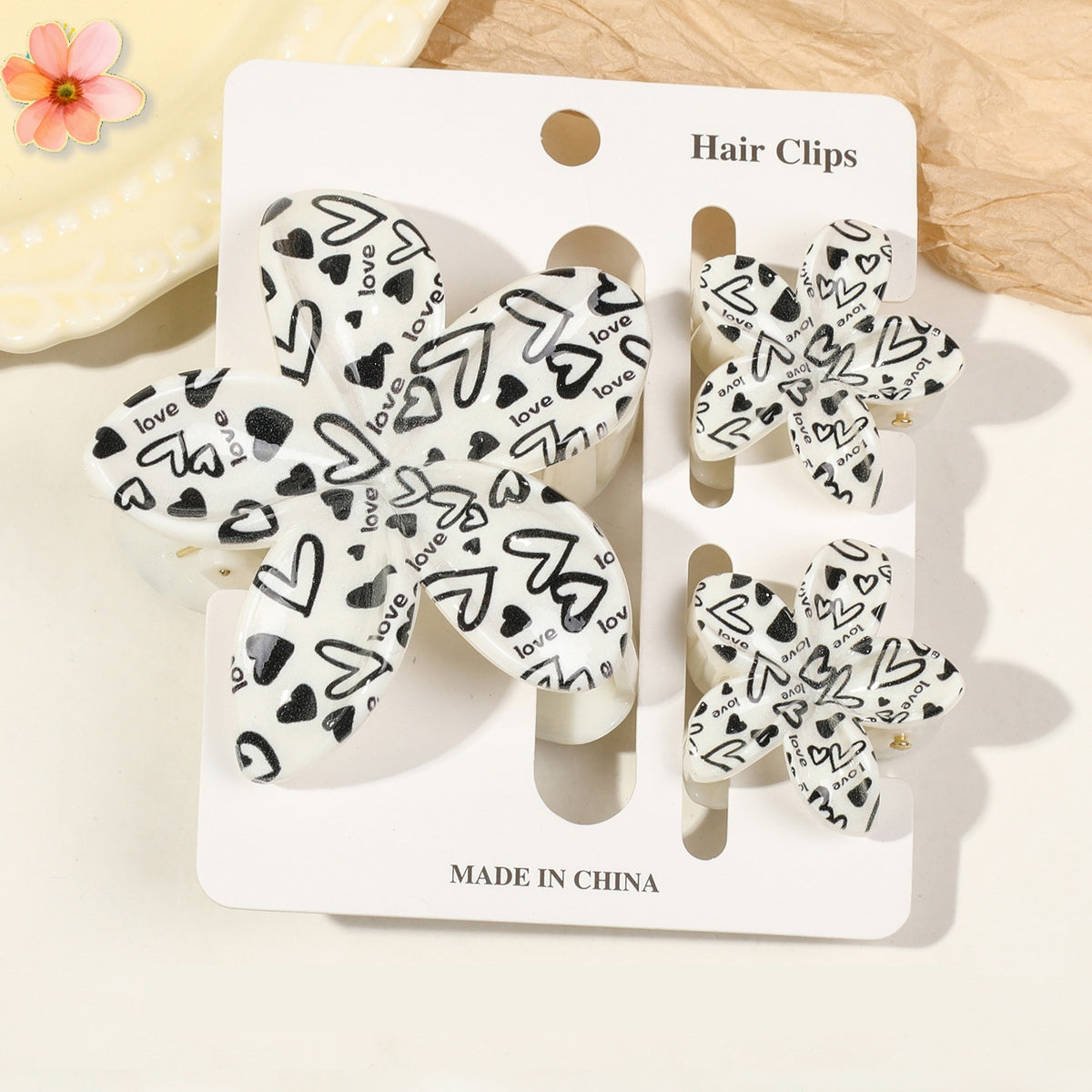 Floral Print Flower Hair Claw Clip Set - Color_27