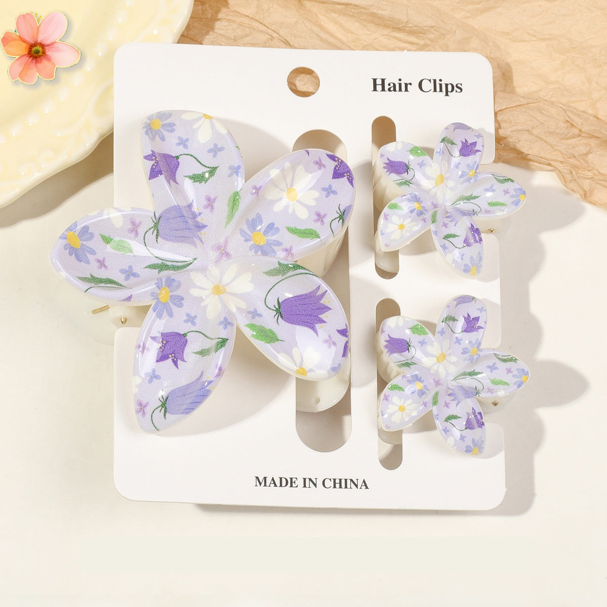 Floral Print Flower Hair Claw Clip Set - Color_29