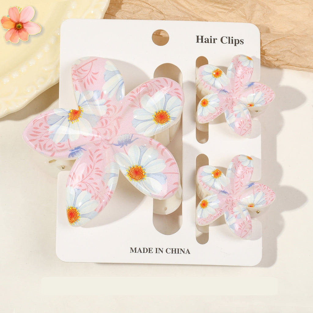 Floral Print Flower Hair Claw Clip Set - Color_31
