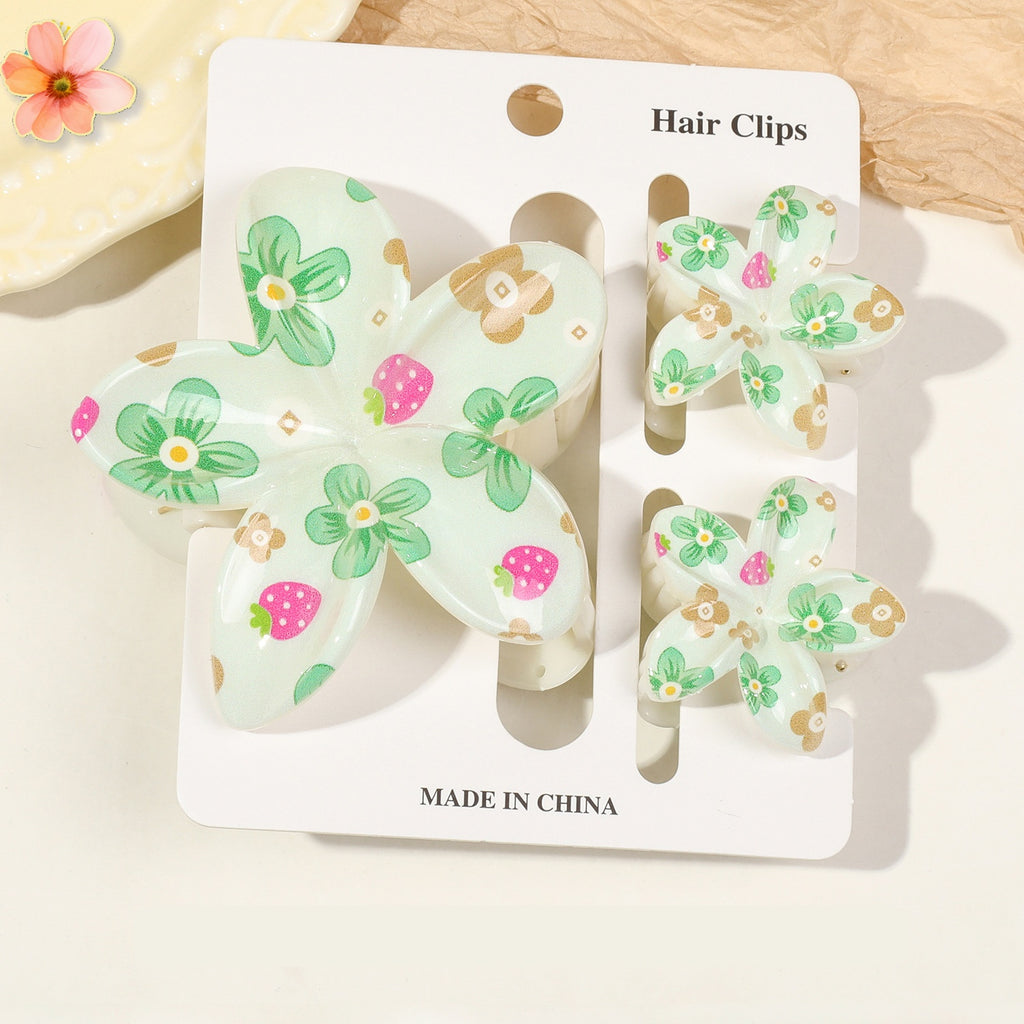 Floral Print Flower Hair Claw Clip Set - Color_32