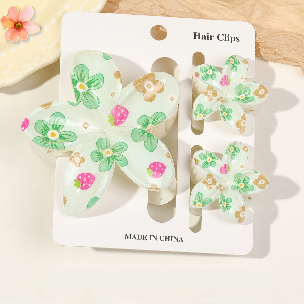Floral Print Flower Hair Claw Clip Set - Color_32