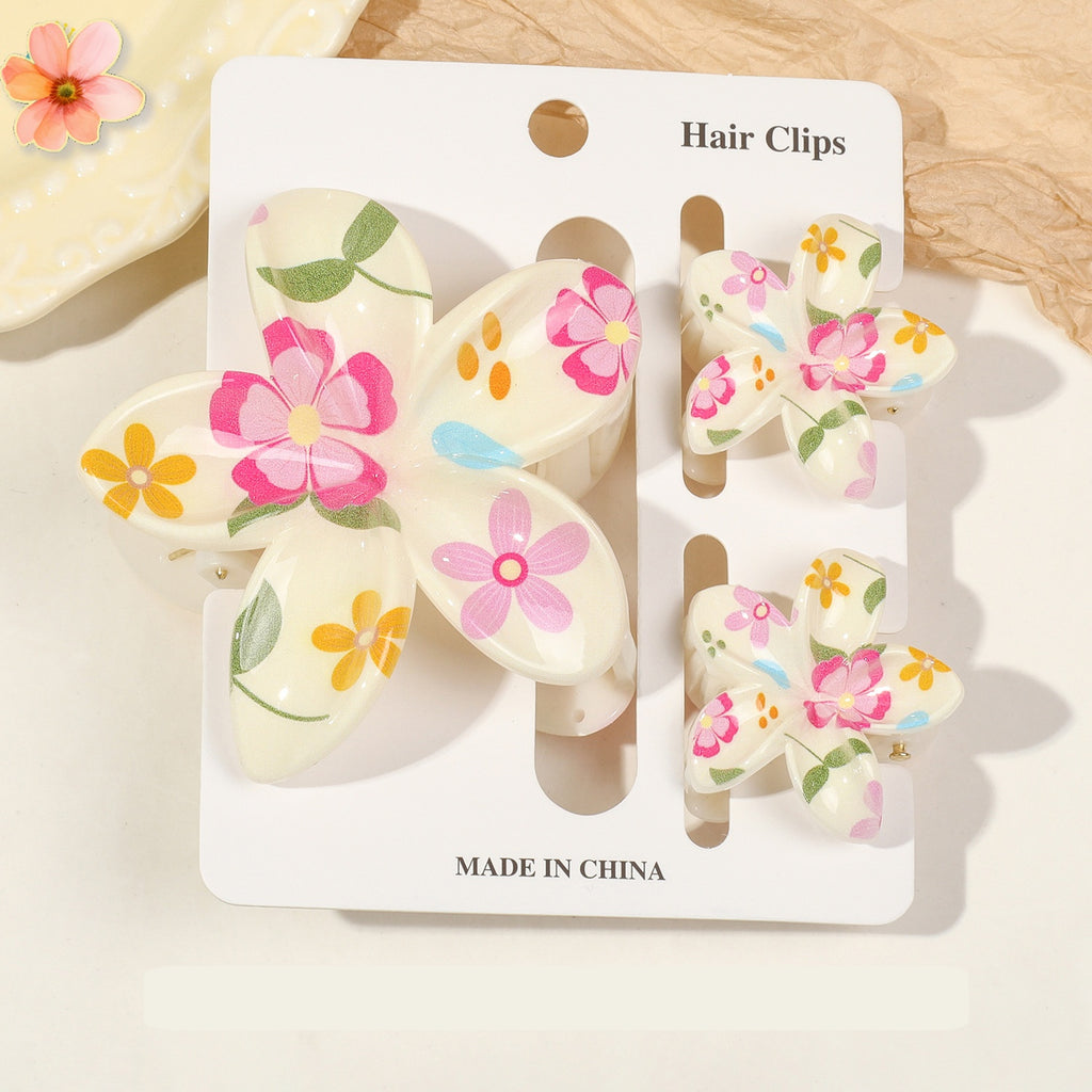 Floral Print Flower Hair Claw Clip Set - Color_33