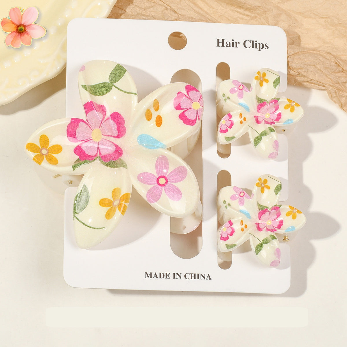 Floral Print Flower Hair Claw Clip Set - Color_33