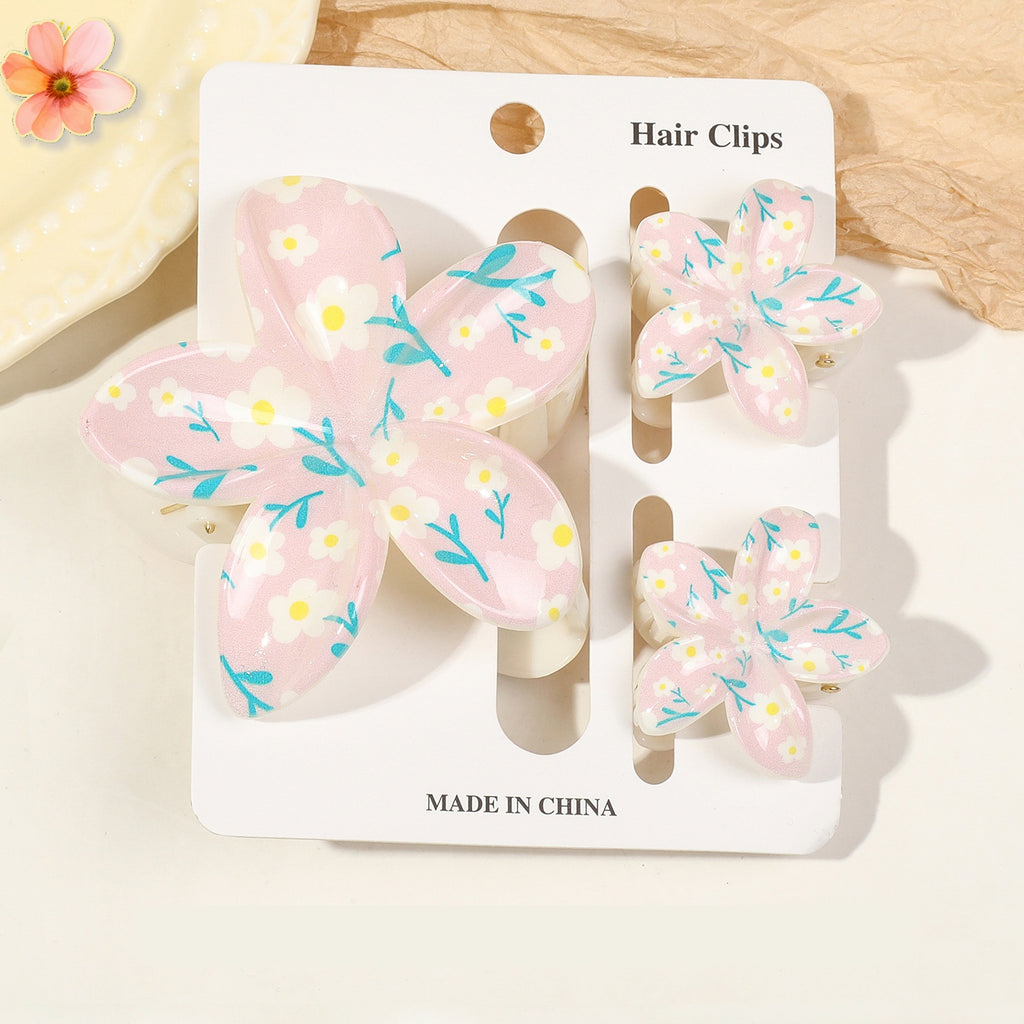 Floral Print Flower Hair Claw Clip Set - Color_35
