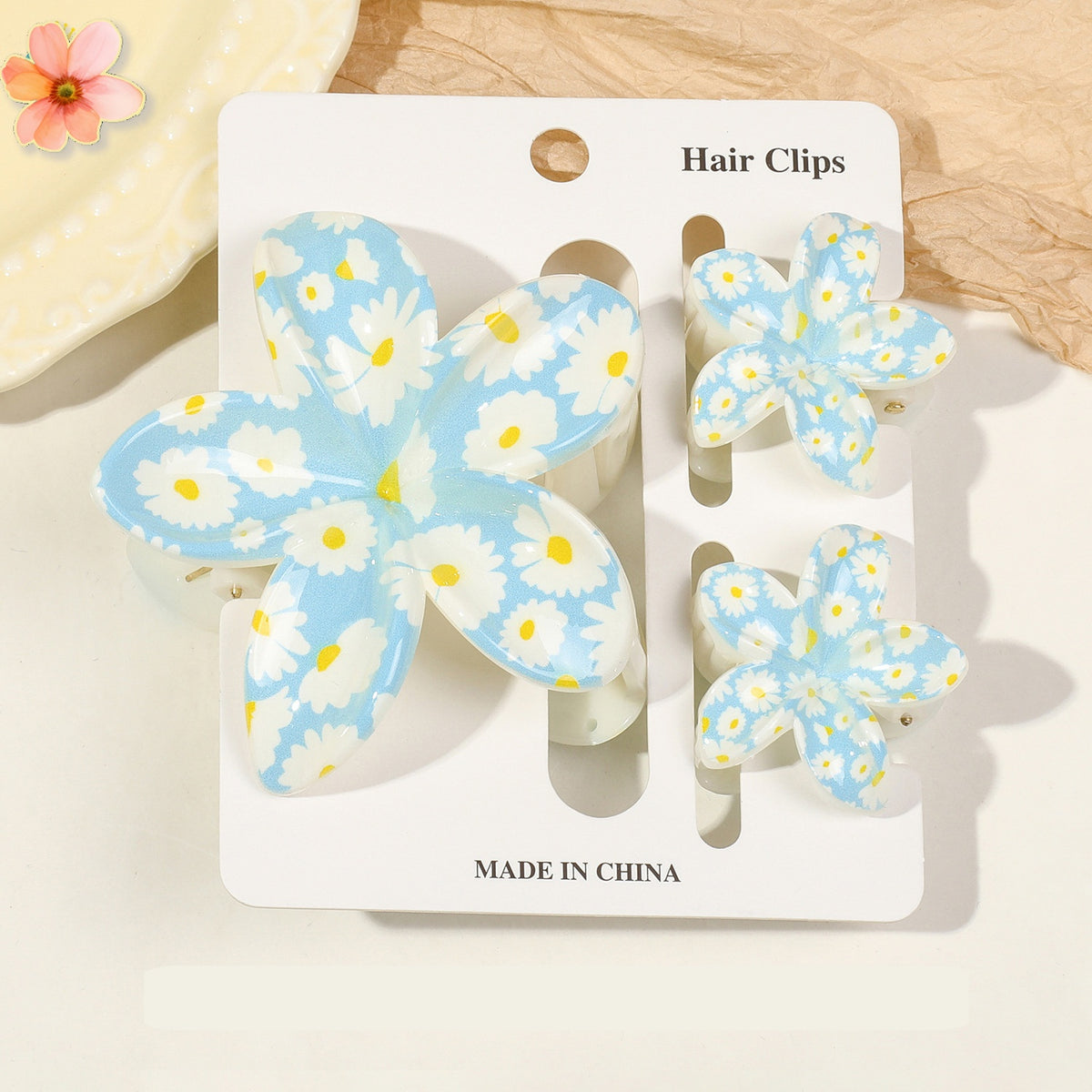 Floral Print Flower Hair Claw Clip Set - Color_36