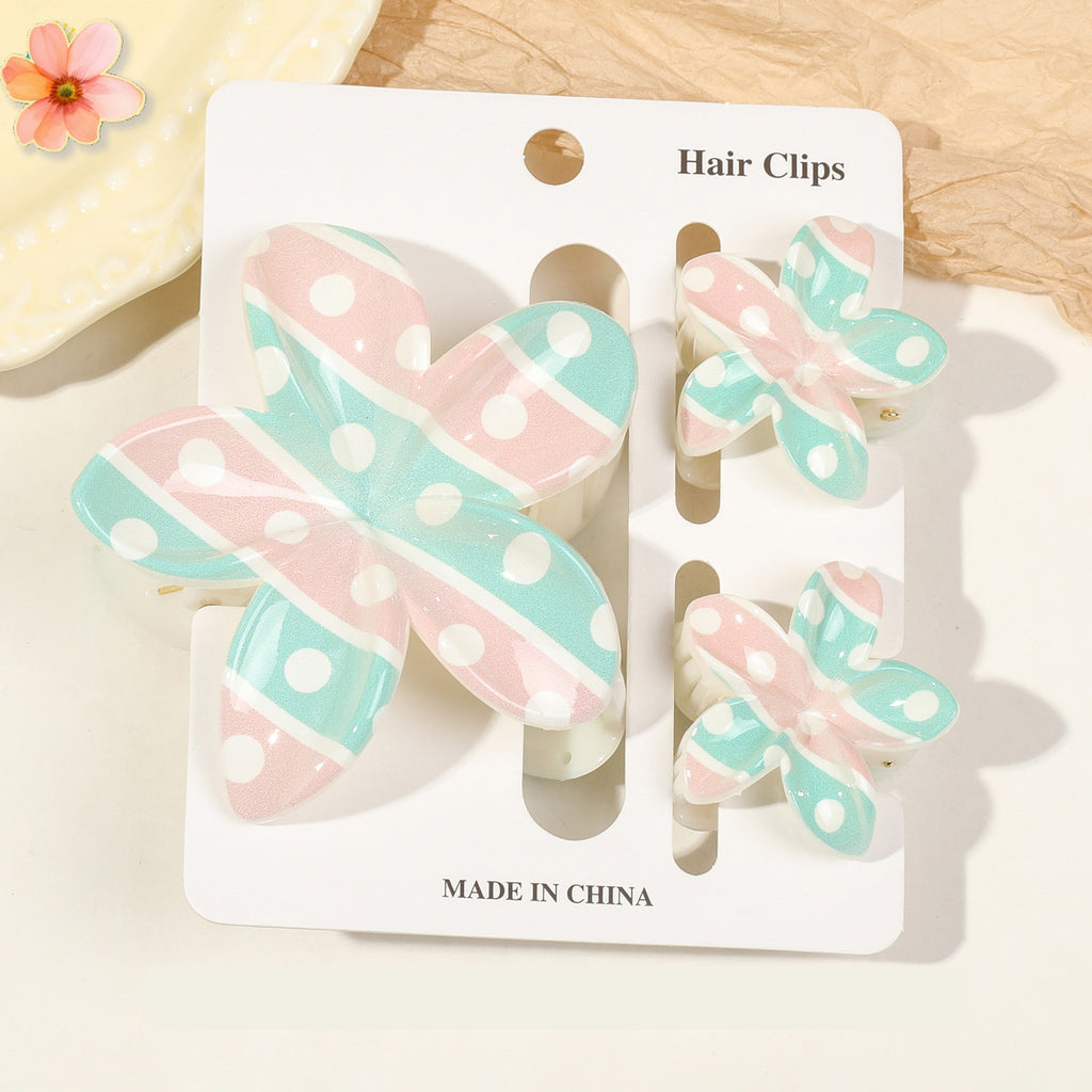 Floral Print Flower Hair Claw Clip Set - Color_37