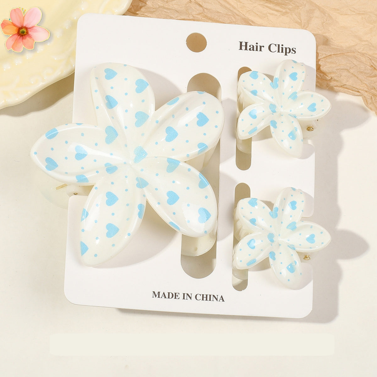 Floral Print Flower Hair Claw Clip Set - Color_40