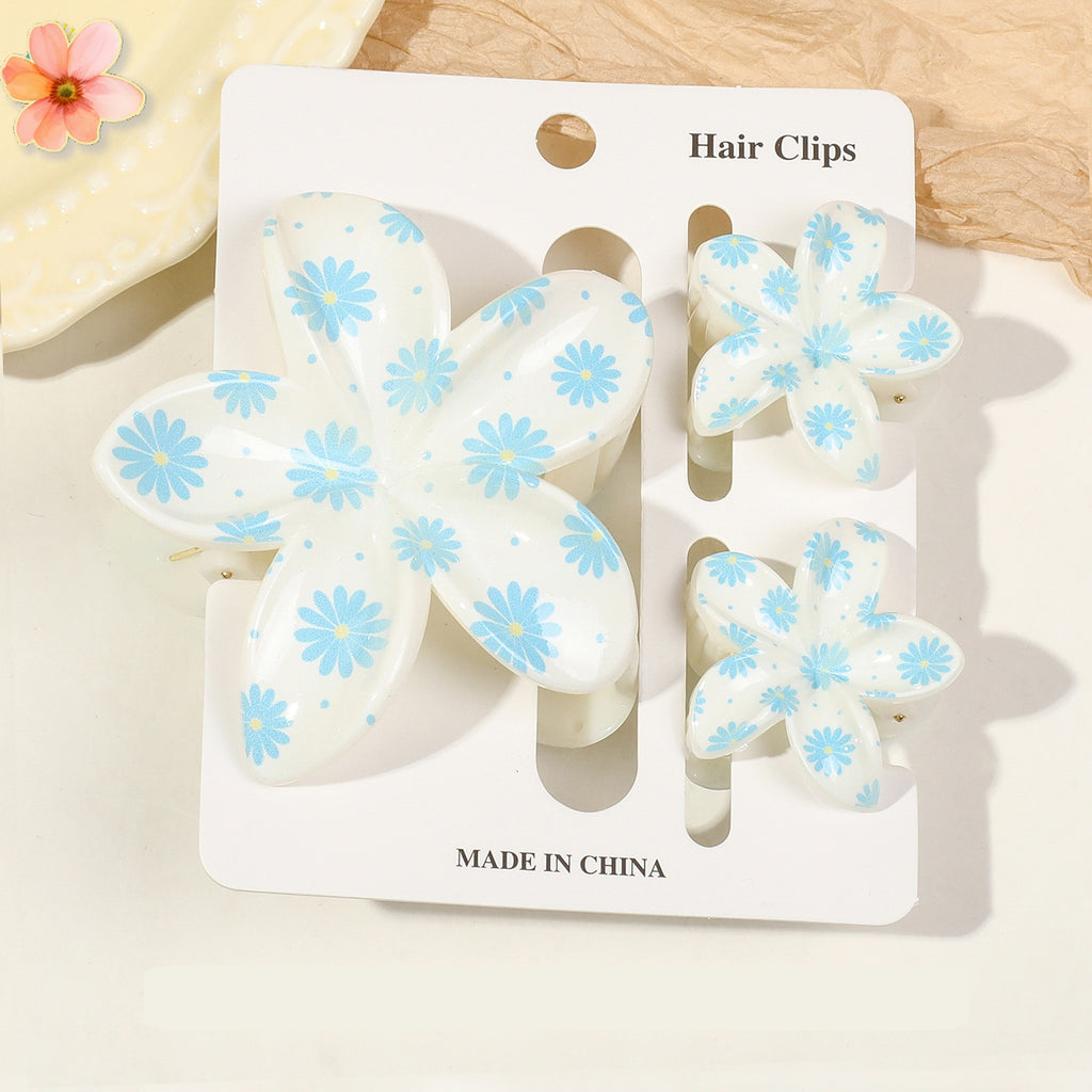 Floral Print Flower Hair Claw Clip Set - Color_41