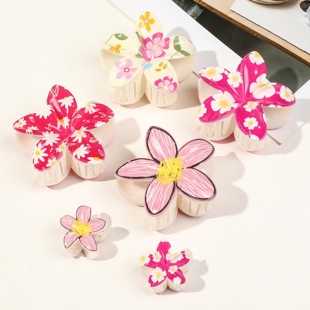 Floral Print Flower Hair Claw Clip Set