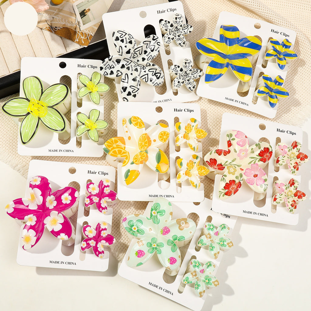 Floral Print Flower Hair Claw Clip Set - view 3