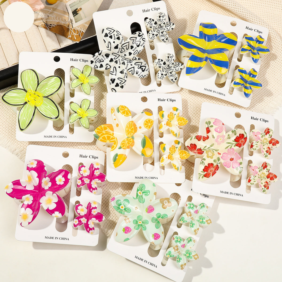 Floral Print Flower Hair Claw Clip Set - view 3