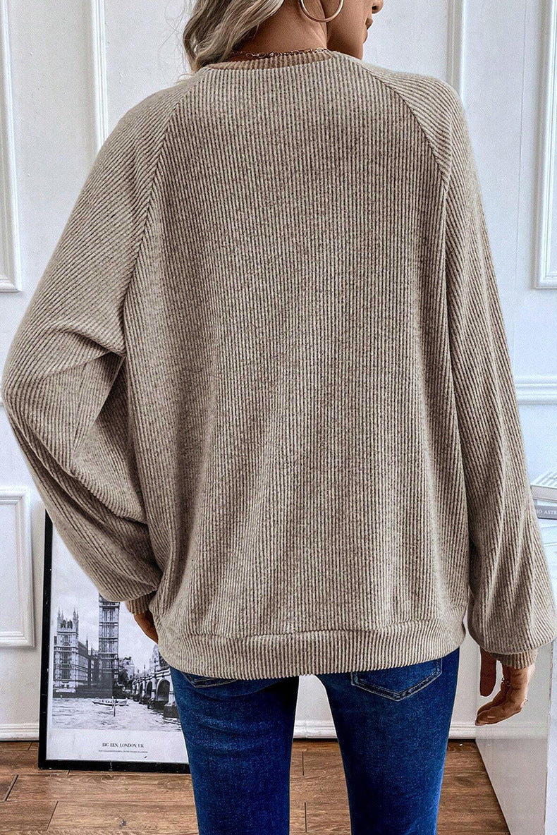 Button Placket Waffle Knit Pullover Top - view 1