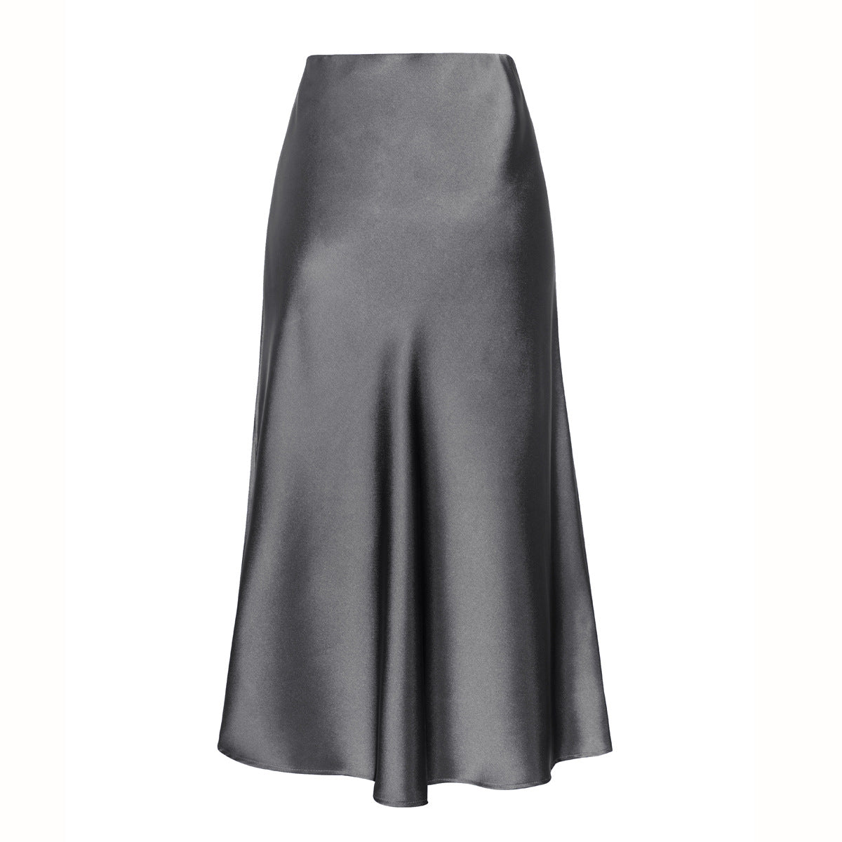 Bias Cut Satin Midi Slip Skirt - Grey