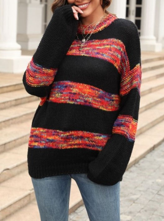 Marled Stripe Drop Shoulder Crewneck Sweater