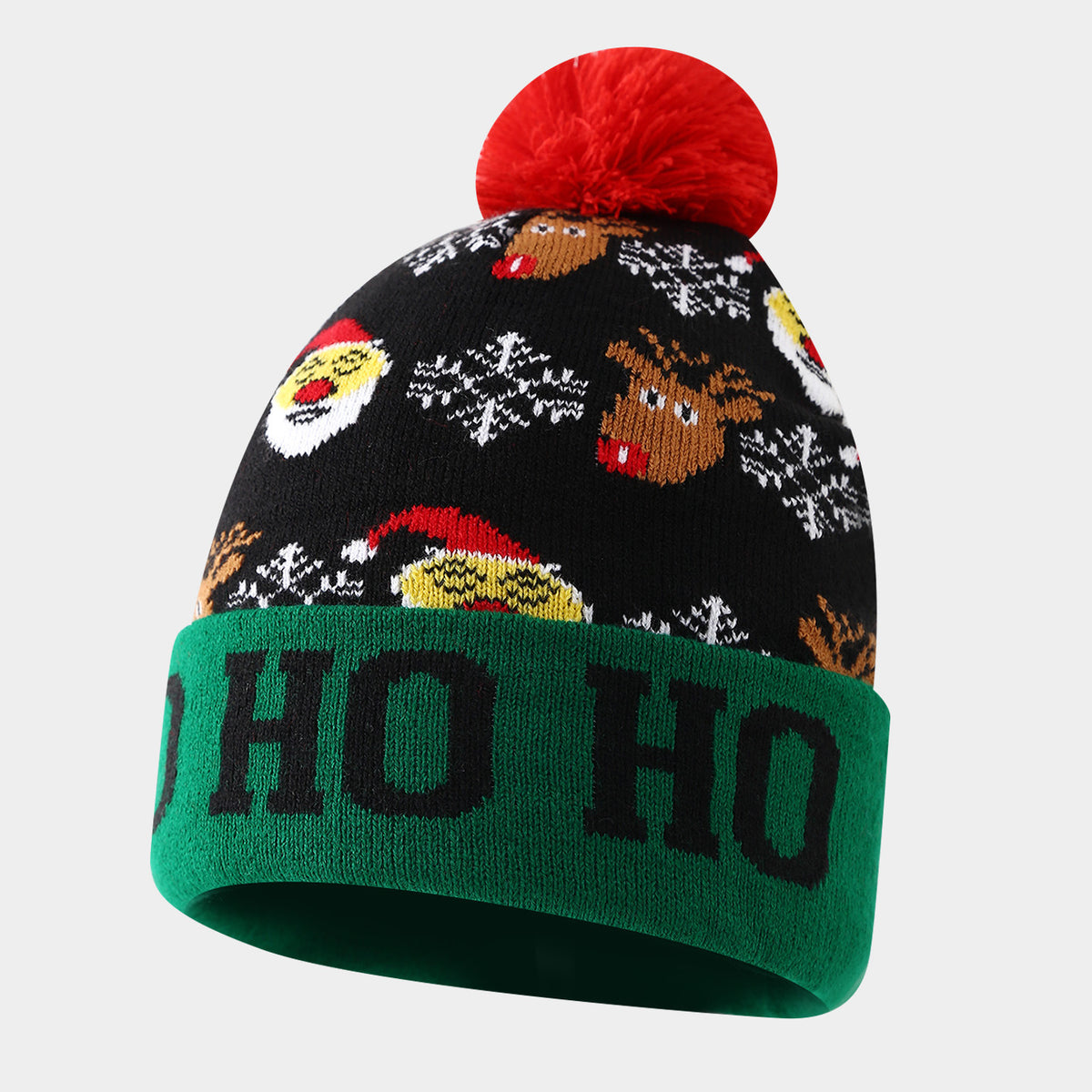 Holiday Jacquard Pom Pom Cuffed Beanie - C1