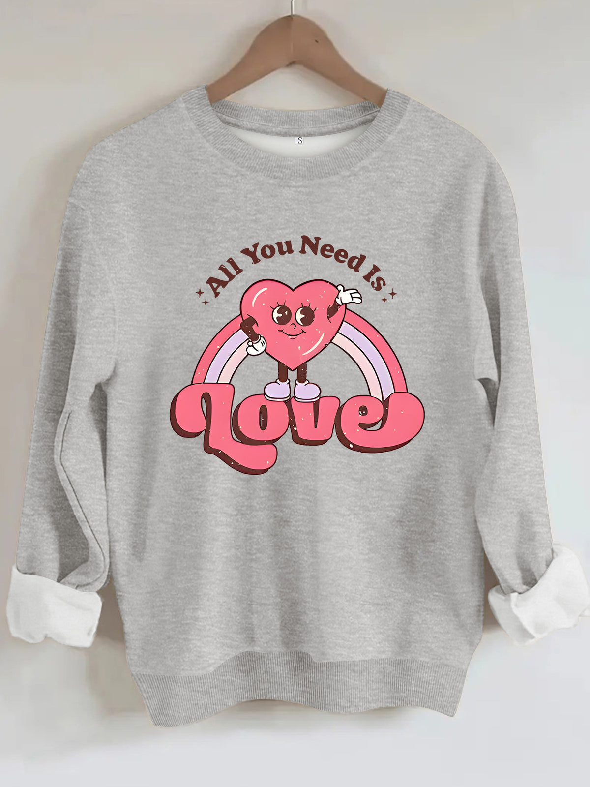 Retro Love Rainbow Heart Graphic Sweatshirt - Grey