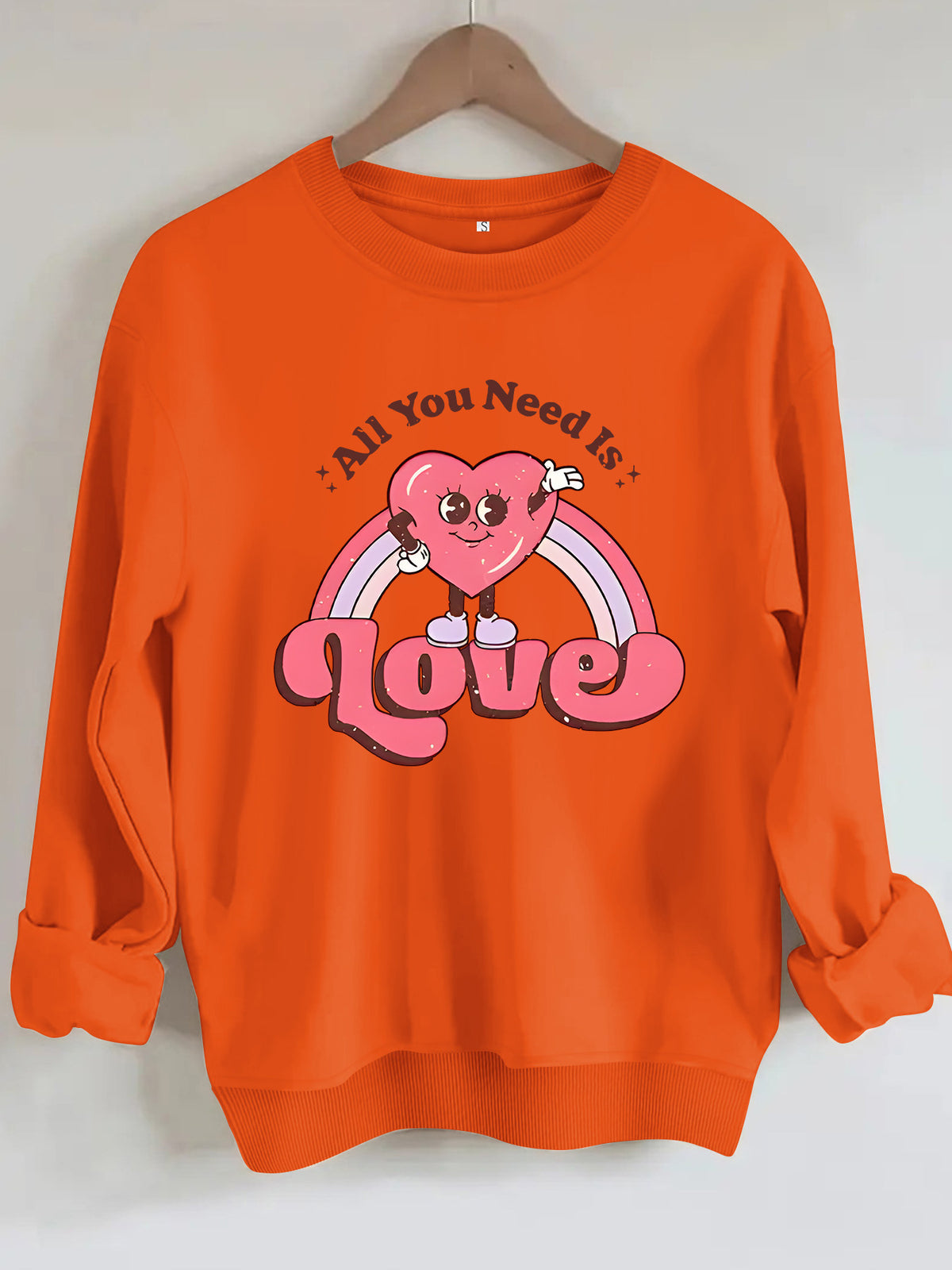 Retro Love Rainbow Heart Graphic Sweatshirt - Orange