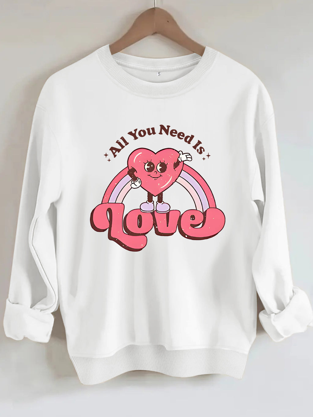 Retro Love Rainbow Heart Graphic Sweatshirt - White