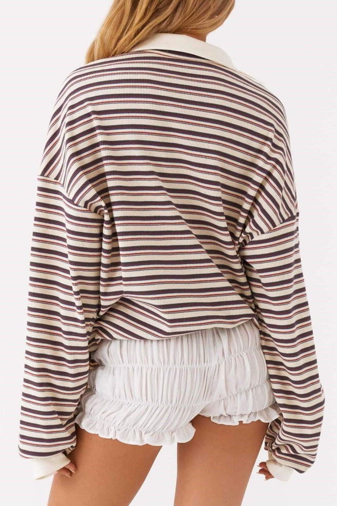 Rugby Stripe Collared Cropped Tee - Light - 3