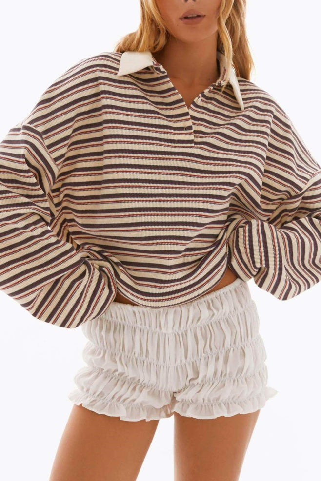 Rugby Stripe Collared Cropped Tee - Light - 6