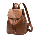 Drawstring Flap Faux Leather Backpack - Brown