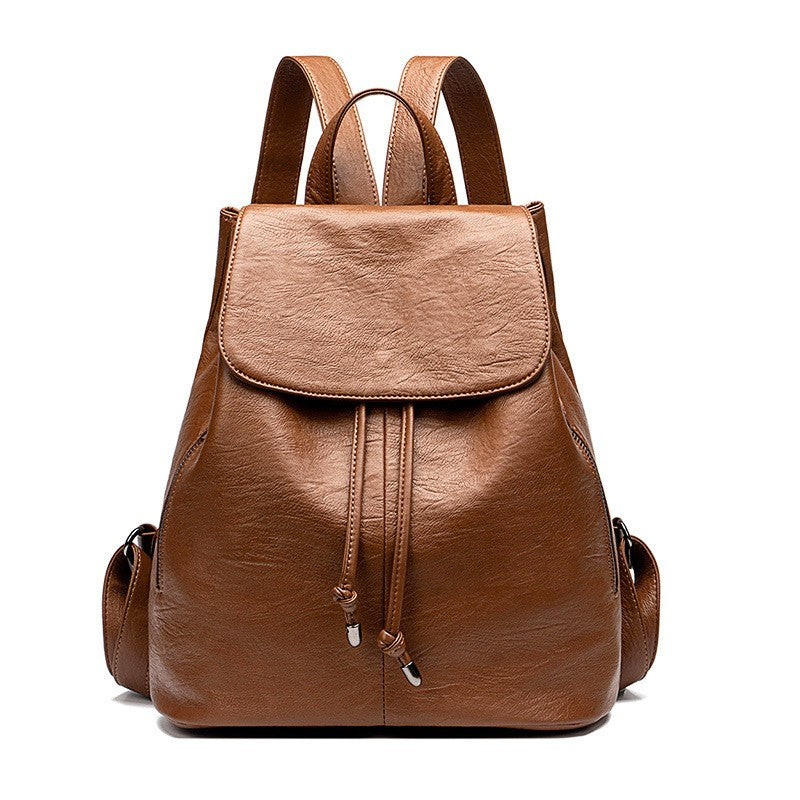 Drawstring Flap Faux Leather Backpack