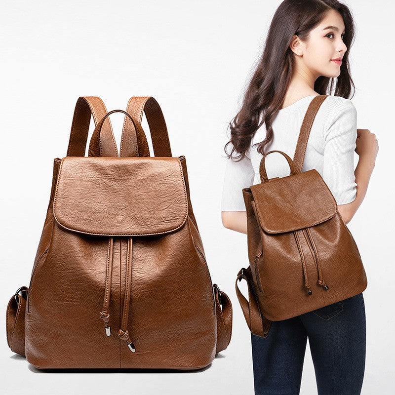 Drawstring Flap Faux Leather Backpack
