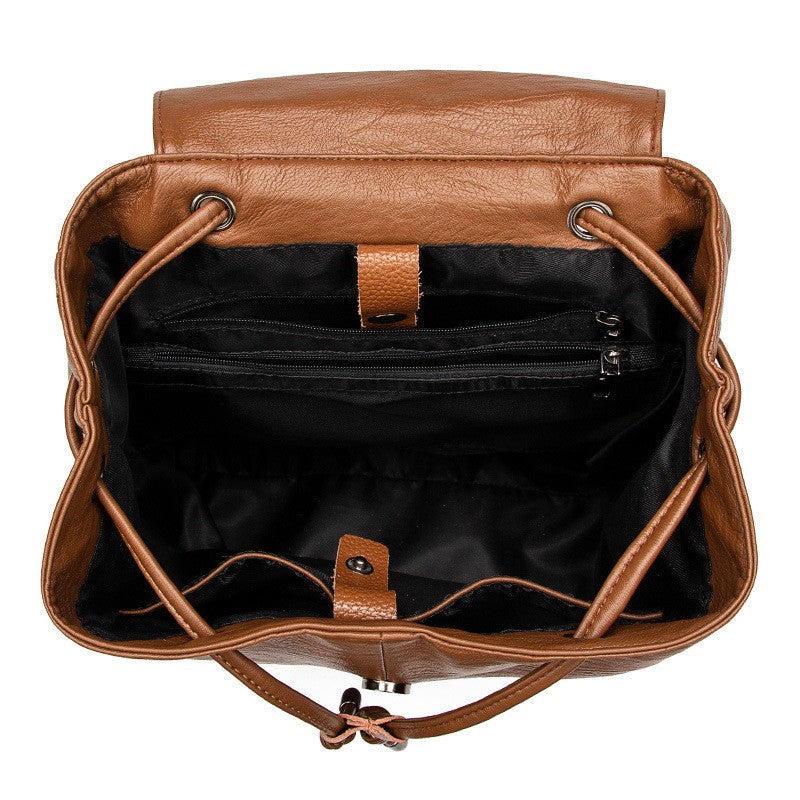 Drawstring Flap Faux Leather Backpack