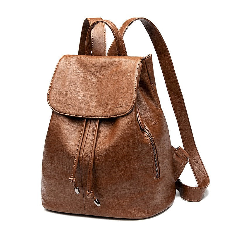 Drawstring Flap Faux Leather Backpack