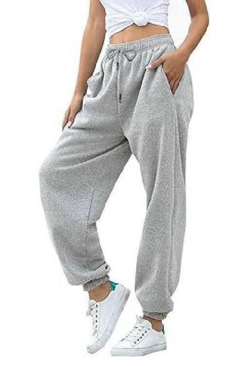 Drawstring High Waist Cuffed Jogger Sweatpants - Grey
