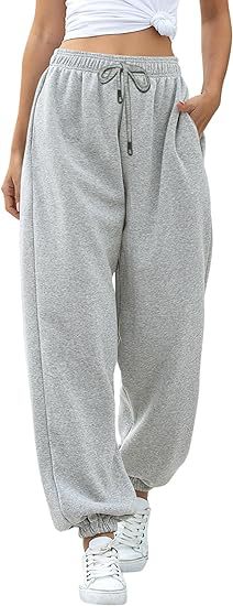 Drawstring High Waist Cuffed Jogger Sweatpants - Grey - 1