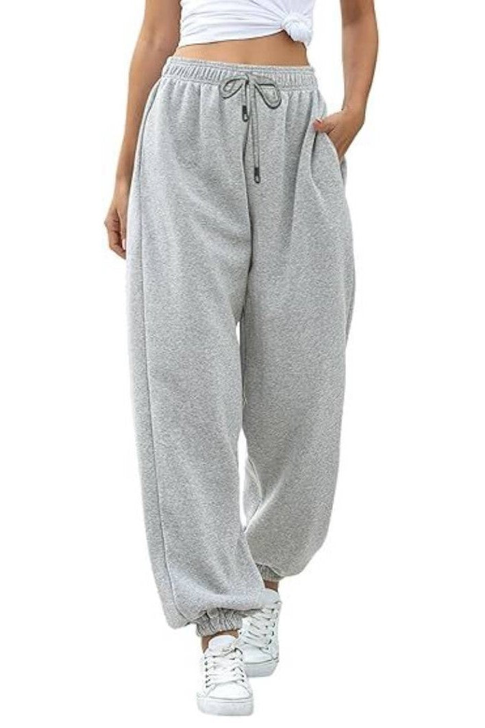 Drawstring High Waist Cuffed Jogger Sweatpants - Grey - 3
