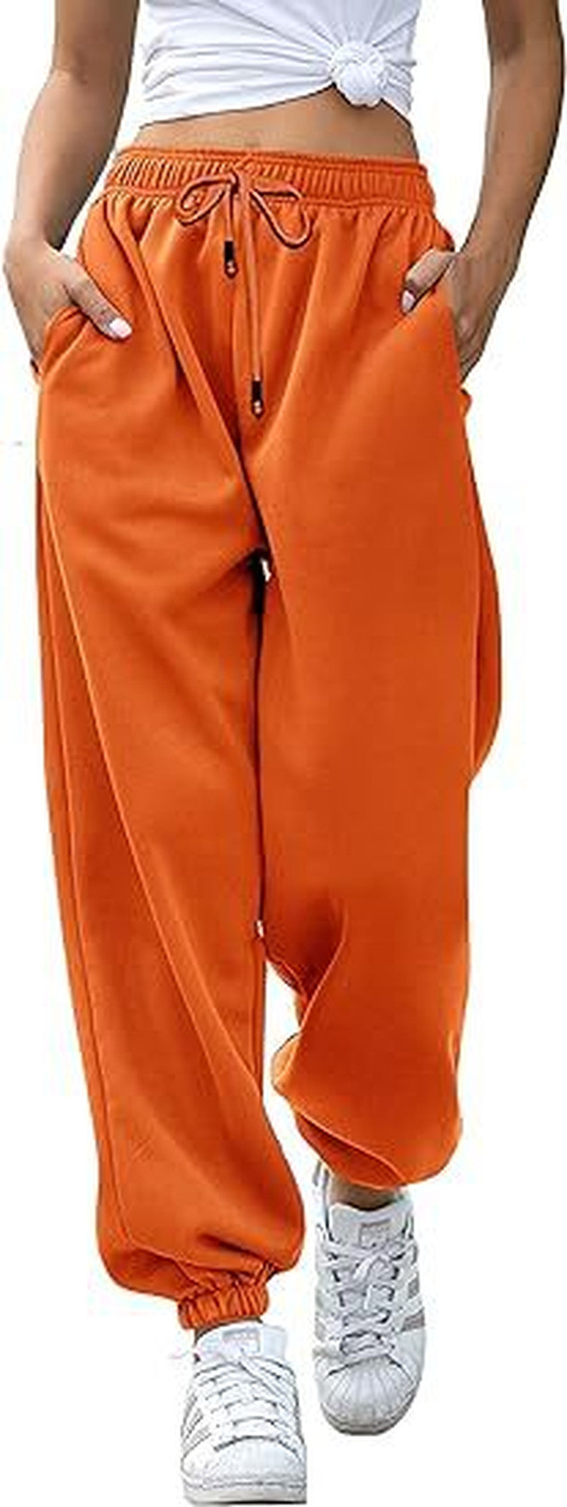 Drawstring High Waist Cuffed Jogger Sweatpants - Orange