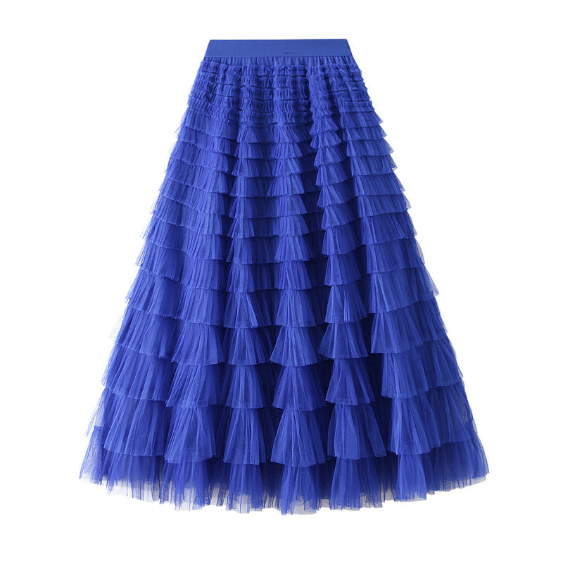 Tiered Ruffle Tulle Elastic Waist Maxi Skirt - 09-Royal