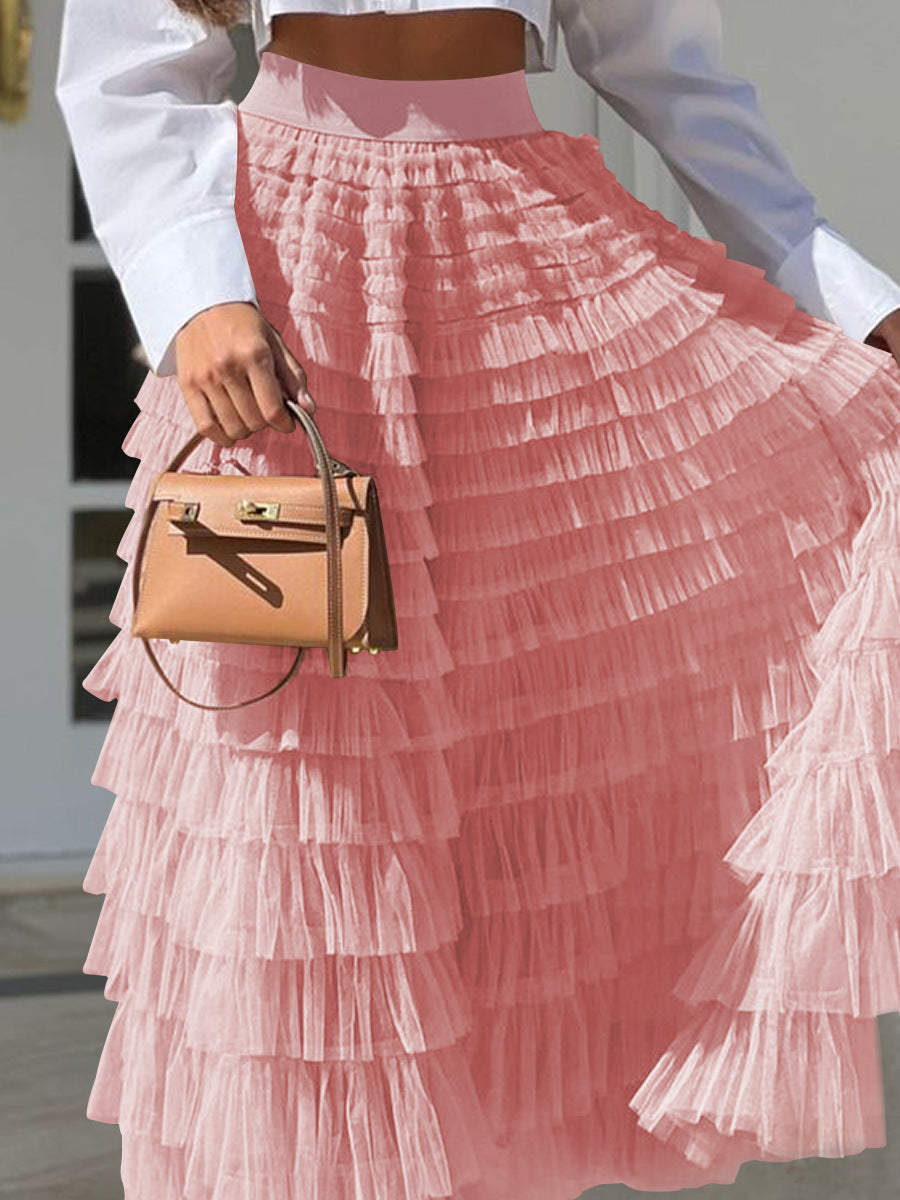 Tiered Ruffle Tulle Elastic Waist Maxi Skirt - view 50