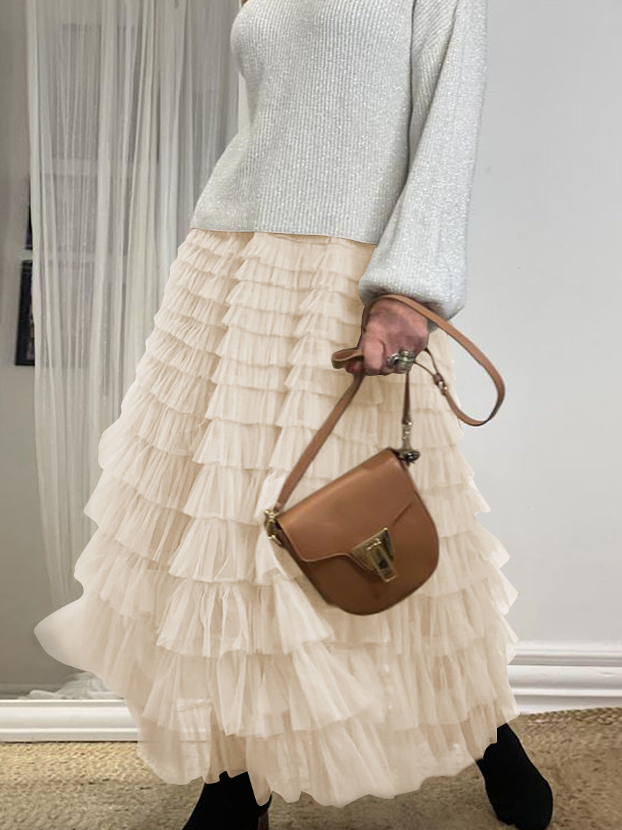 Tiered Ruffle Tulle Elastic Waist Maxi Skirt - view 64