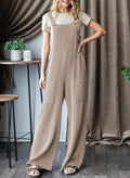 Wide Leg Adjustable Strap Overall Jumpsuit - Khaki