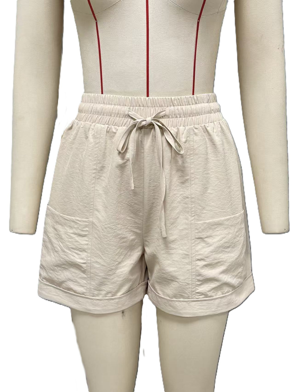 Relaxed Drawstring Shorts With Side Pockets - Apricot - 1